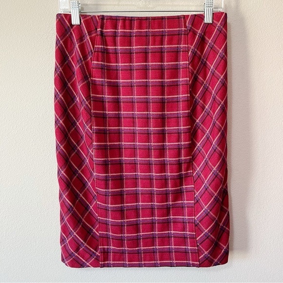 J. Jill Ponte Knit Pull On Straight Pencil Skirt Red Plaid Size XS Elastic Waist - Picture 1 of 7